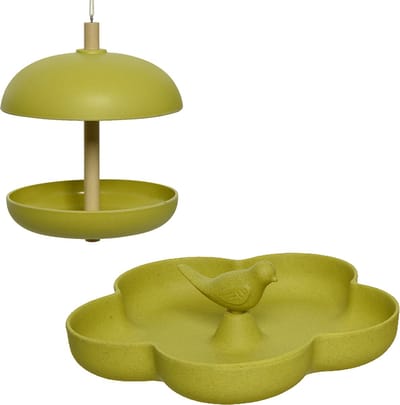 Vogel voedersilo met vogelbad - bamboe hout - groen