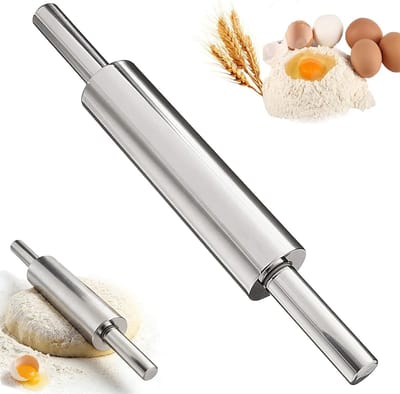 RVS Deegroller van 43 cm, Antikleef Deegroller met Handvat, Ideaal voor Taart, Pizza en Brood Bakken