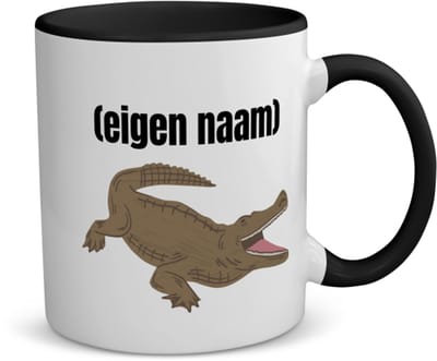 Akyol - krokodil met eigen naam koffiemok - theemok - zwart - Krokodil - krokodillen liefhebbers - iemand die houdt van krokodillen - verjaardag - cadeau - kado - 350 ML inhoud