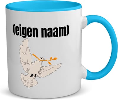 Akyol - duif met takje eigen naam koffiemok - theemok - blauw - Vogels - vogel liefhebbers - duif - verjaardag - cadeau - kado - 350 ML inhoud
