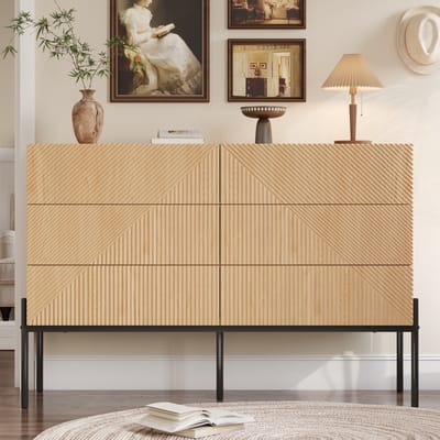 REDOM - Dressoir - Zes Laden - 3D Geometrische Structuur - Modern - Woonkamer Of Slaapkamer - MDF - Naturel - 115,5 x 38 x 75 cm