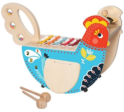Muziek Speelgoed Kip met Xylofoon, Drumsticks, Cymbal en Maraca - Houten Instrument voor Peuters