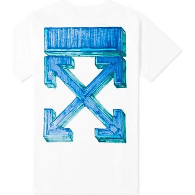 Off-White Marker Slim T-shirt met Korte Mouwen Wit/Blauw Heren Tops OMAA027E20JER0050145 L blue