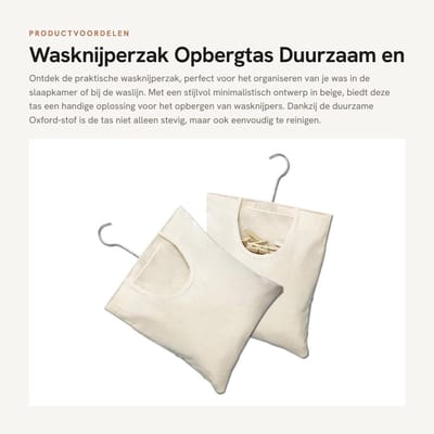 Dailygoods- Wasknijperzak Duurzaam - Wasknijpertas - Opbergtas - Hangende Wasknijperzak - 2 Stuks - 27 x 32 cm - Beige