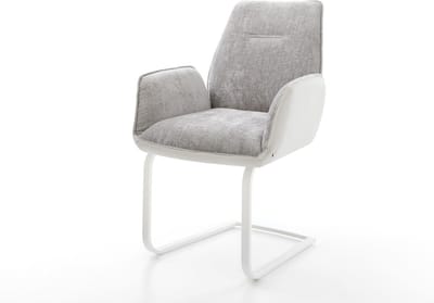 Sledestoel Zoa-Flex sledemodel vlak wit materiaalmix echt leer wit-zilver grijs pocketveer kern
