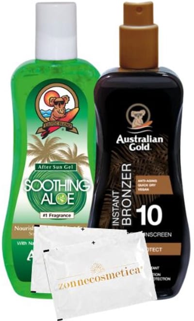 Australian Gold - SPF 10 Spraygel met bronzer + Soothing Aloë + 2 Verfrissingsdoekjes