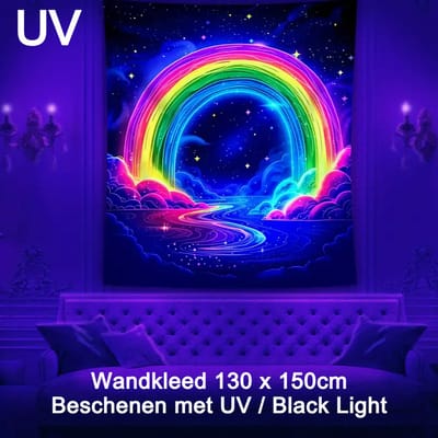 Allernieuwste.nl® Uniek Fluorescerend Regenboog Wandtapijt - UV Lichtgevend Wandkleed Wanddecoratie 130 x 150 cm %%