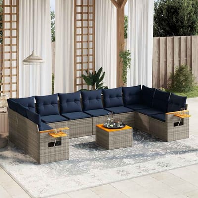 vidaXL - 11-delige - Loungeset - met - kussens - poly - rattan - grijs