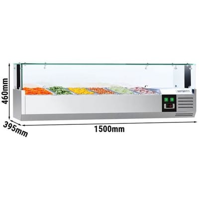 GGM Gastro Kühlaufsatzvitrine PREMIUM mit LED-Licht - 1500x395mm - 5x GN 1/3 + 1x GN 1/2 Zilver