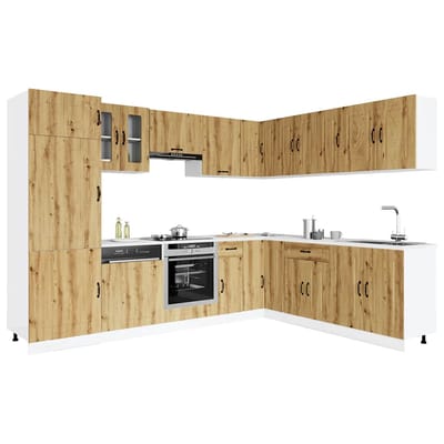 vidaXL - 14-delige - Keukenkastenset - Kalmar - bewerkt - hout - artisanaal - eiken