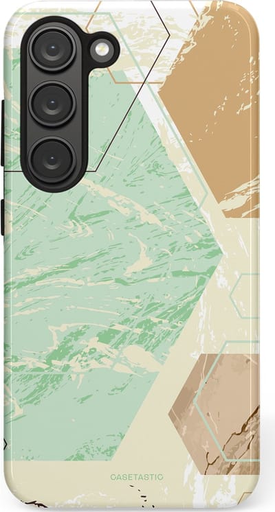 Casetastic hoesje geschikt voor Samsung Galaxy S23 - Dubbellaagse bescherming - Vlaklicht - Fashion Case - Crème Mintgroen Wit Lichtgrijs