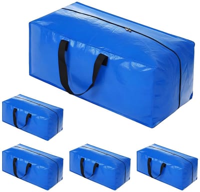 Dailygoods - Dokeno Set van 5 grote opbergzakken met ritssluiting en versterkte handgrepen, 100 liter, duurzaam, voor seizoensgebonden kleding, dekbedden, reizen of verhuizen (blauw)