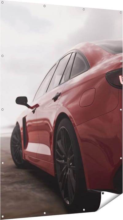 Gards Tuinposter Rode Sportwagen Auto - 120x180 cm - Tuindoek - Tuindecoratie - Wanddecoratie buiten - Tuinschilderij