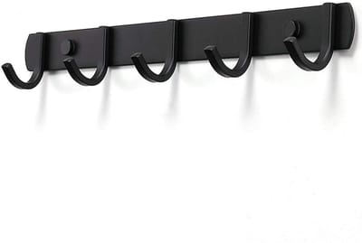GELLDG Kapstok - Garderobehaak - Geschikt voor jassen, mantels, tassen, hoeden en sjaals - 5 haken - Wandgemonteerde kapstok voor slaapkamer, badkamer en keuken - Zwart