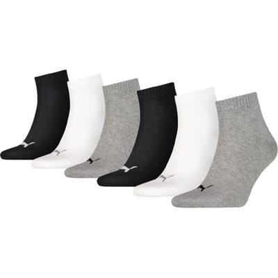 Puma Quarter Sokken Plain 6-pack Zwart / Wit / Grijs-35/38