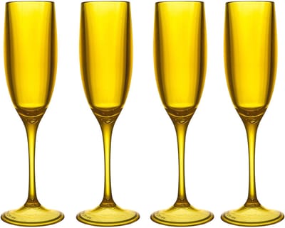 Home Deco Factory Champagneglas - 4x - 13 cl - geel - kunststof - vaatwasserbestendig