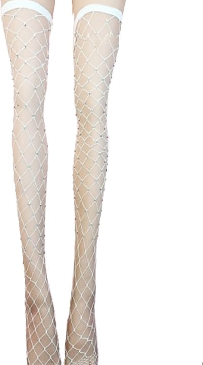 BamBella® - Erotisch Gaas Panty kousen dames - Sexy hoge sokken met steentjes Wit