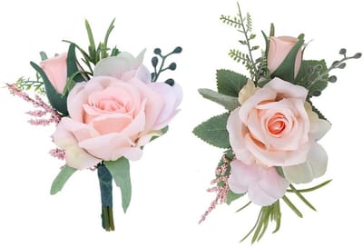 Pols Corsage Set - Bruiloft Decoratie - Feestelijke Aankleding - Kunstbloemen - 2 Stuks - Roze