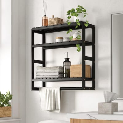 Dailygoods- Badkamerplank Bamboe 3-laags - Badkamerorganizer - Muurbevestigd - Ruimtebesparing - Duurzaam - Vochtbestendig - Opslagrek