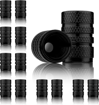 12 Stuks Aluminium Ventieldoppen - Luchtdichte Ventieldoppen voor Auto, SUV, Vrachtwagens en Motorfietsen (Zwart)