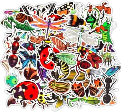 ProductGoods - 50 Stuks Insecten Stickers - Muur Decoratie - Koffer Decoratie - Laptop Decoratie - Koelkast Decoratie - Stickervellen - Insecten