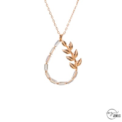OZ Jewels – Olijftak Glans Ketting – Roségoud – Zilver – Zirkonia – Dames