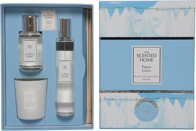 Fresh Linen Cadeauset Geurstokjes met verstuiver , roomspray en geurkaars