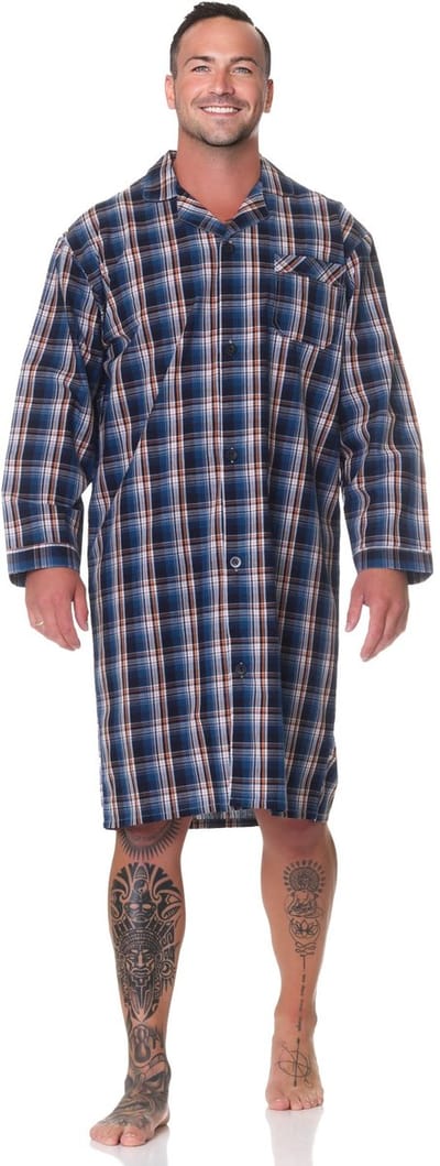 Normann geweven herennachthemd met lange mouwen en knoopsluiting - ook in oversize