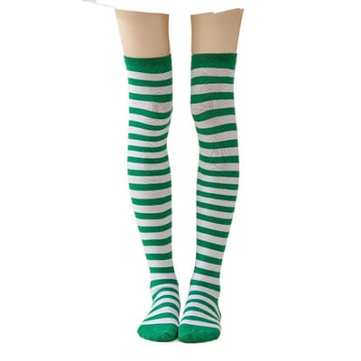 Chaussettes Rayées Colorées Garde au Chaud Absorbant la Transpiration Style Japonais Chaussettes Longues Rayées Douces Sexy Genou Cuissardes One Size blue