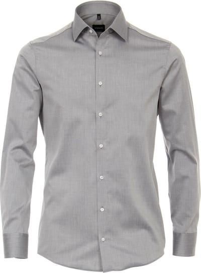 VENTI modern fit overhemd - twill - grijs - Strijkvriendelijk - Boordmaat: 36