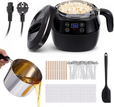 Wax Smelter - Kaarsen Set - Zelf Kaarsen Maken - Snelle Verwarming - 1 Liter Capaciteit - Zwart
