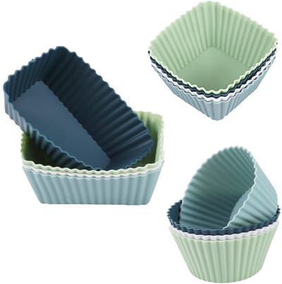 Dailygoods- Muffinvormen 12 Stuks - BPA-Vrije Siliconen Bakvormen - Herbruikbare Cupcake-Vormpjes - Rechthoekig/Cirkel - Antiaanbaklaag - Lichtgewicht - Bakvorm
