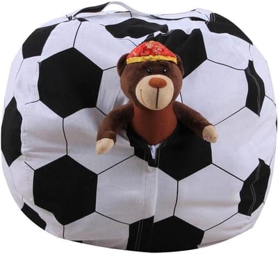 Zitzak Opbergzak - Knuffelzak Speelgoed - Kinderkamer Opruimen - Met Ritssluiting - 18 Inch Diameter - Voetbal