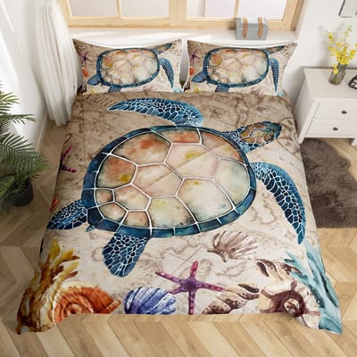 Zeedieren Dekbedovertrek Set Schildpad Print Beddengoed Sets Queen Size 3D Prachtige Luxe Dekbedovertrek Set Marien Leven Dekbedovertrek EU single(135x200cm)