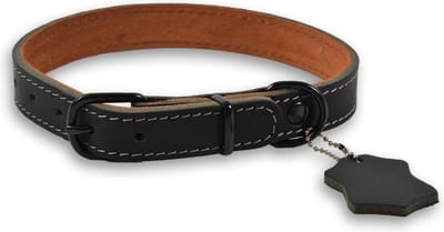 Exclusieve Leren Hondenhalsband - zwart - Grootte M (37 - 45 cm) x 2 cm