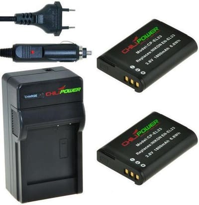 2 camera-accu's EN-EL23 inclusief oplader en autolader - Origineel ChiliPower