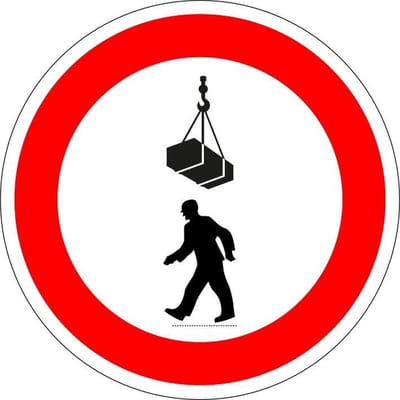 Verboden onder hangende last te gaan staan bord - kunststof 300 mm