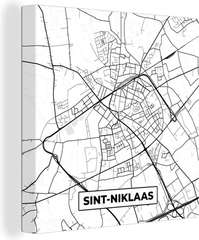 Canvas Schilderij Zwart Wit – België – Plattegrond – Stadskaart – Kaart – Sint Niklaas - 20x20 cm - Wanddecoratie
