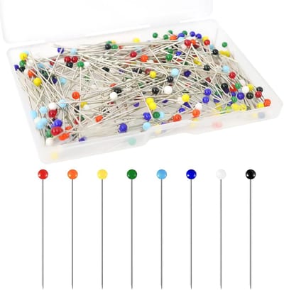 250 stuks kopspelden 38 mm kleurrijke glazen kopspelden, roestvrijstalen naaldjes, glazen kopspelden, naaispelden voor knutselen, naaien, zomen, sieraden, onderdelen, oranje, wit, rood, zwart, blauw, geel, turquoise, groen