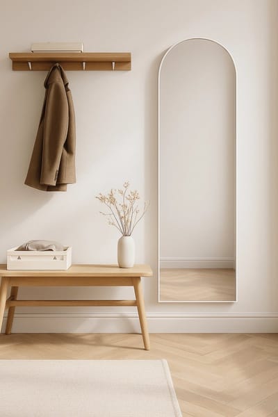 Nordic Style® Boogspiegel 150x45cm - Mat Wit - Scandinavische Spiegels - Halfrond - Pas spiegel - Staande spiegel - Kleedkamer spiegel - Pas - Boog - Half Rond Ronde - Woonkamer - Wand - Muurspiegel - Muur