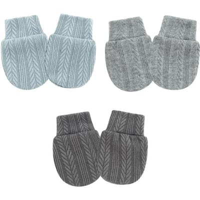 3 Paires de Gants pour Nouveau-né Jacquard Anti-rayures Gants pour Nourrisson Coton Cadeau Nouveau-né Gants pour Bébé Soins pour Bébé Accessoires pour Tout-petit gray