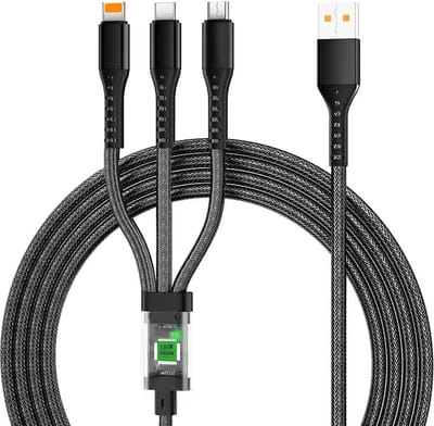 DrPhone TriBoost 2 – 3 In 1 100W Supersnelle Oplaadkabel – USB-C/Lightning/Micro USB – Nylon Gevlochten - Laad 3 Apparaten Tegelijkertijd - Compatibel Voor iPhone 15 / Samsung etc