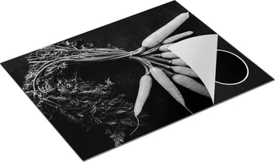 Chefcare Inductie Beschermer Wortels op Zwarte Marmer - Zwart Wit - 77x59 cm - Afdekplaat Inductie - Kookplaat Beschermer - Inductie Mat
