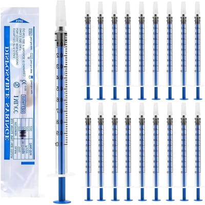 40 stuks 0,5 ml steriele kunststof spuiten met dop, doseerspuiten voor het meten en toedienen van vloeistoffen, ideaal voor het voeden van kleine dieren, wegwerp spuiten, individueel verpakt
