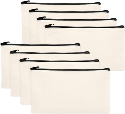 longziming - DIY Blanco Stoffen Etui Set - 8 Stuks Canvas Pennenzakken Met Rits - Schilderbare Stoffen Etui Voor Knutselen, Tekenen En Make Up Opbergen - 21 x 12 cm