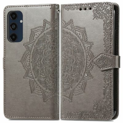 YPCd Bookcase geschikt voor Samsung Galaxy S24 FE - Bloemen Design - Portemonnee / Wallet Hoesje - Grijs