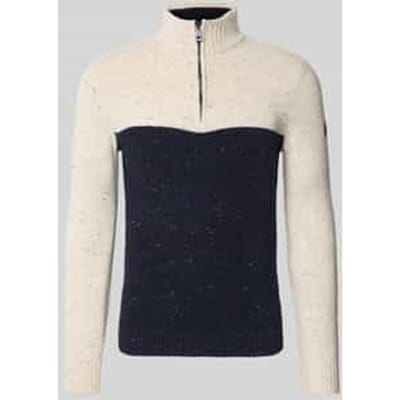 Tom Tailor - Troyer gebreide trui met mix van structuren - Maat XL - offwhite navy color block