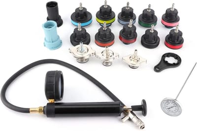 Radiatortester Set - Koelsysteem Tester - Lekdetectie Auto - 18 Delig Inclusief Adapters - 44x35x12 cm - Zwart