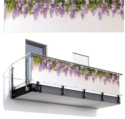 Balkonscherm 300x80 cm - Balkonposter Blauwe regen - Bloemen - Paars - Balkon scherm decoratie - Balkonschermen - Balkondoek zonnescherm