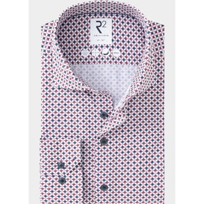 R2 Overhemd Knitted Sorona Print Mauve - Maat 38 - Heren - Overhemden Formeel